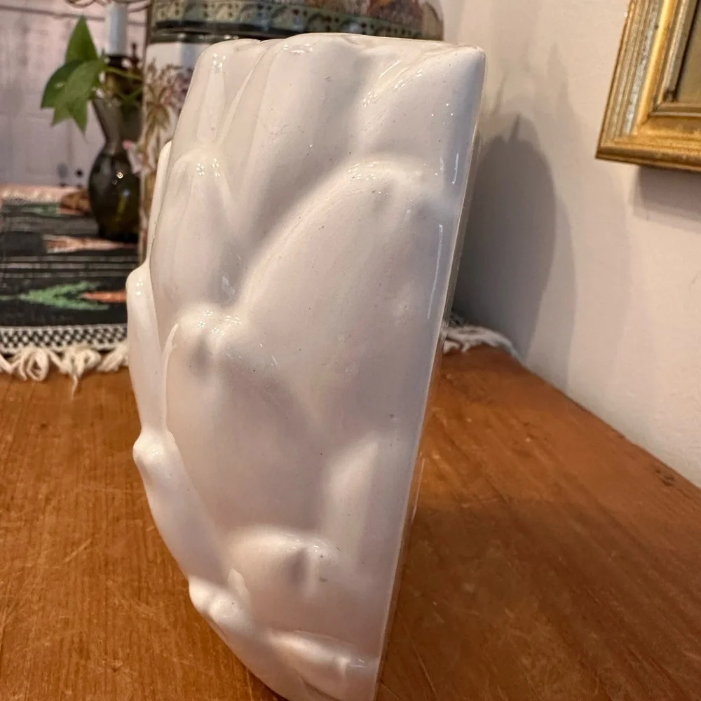 Vintage White Ceramic Pottery Artichoke Wall Planter Vase Made in Italy